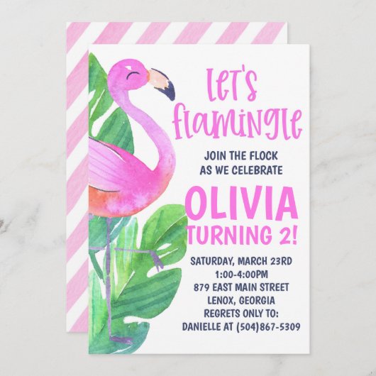 Let's Flamingle! Birthday Party Invitation (Devant / Derrière)