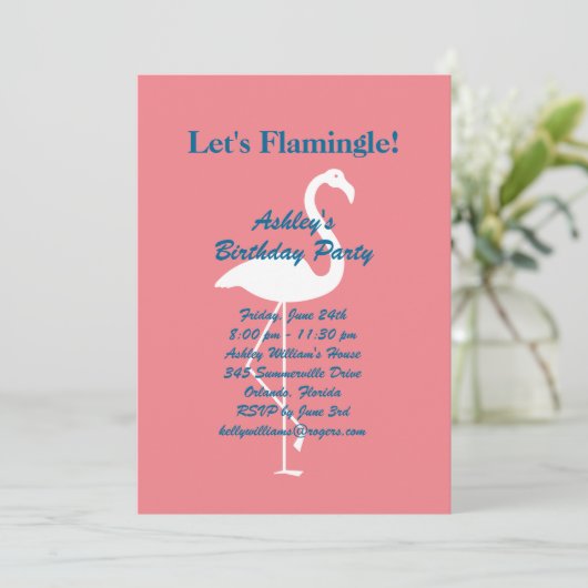 Let's Flamingle Verjaardagsfeestje Uitnodiging - C (Staand voorkant)