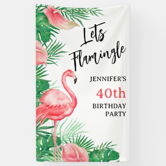 Lets Flamingo Verjaardagsfeestje Spandoek (Verticaal)