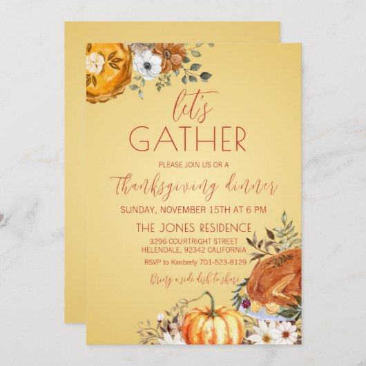 Let's gather Thanksgiving Dinner Invitation (Devant / Derrière)