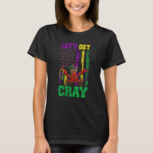 Let's Get Clay Crawfish Beads Mardi Gras Flag T-shirt (Voorkant)