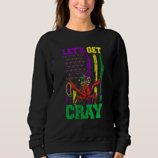 Let's Get Clay Crawfish Beads Mardi Gras Flag Trui (Voorkant)