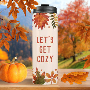 "Let's Get Cosy" Herfst Fall Bladeren Thermosbeker