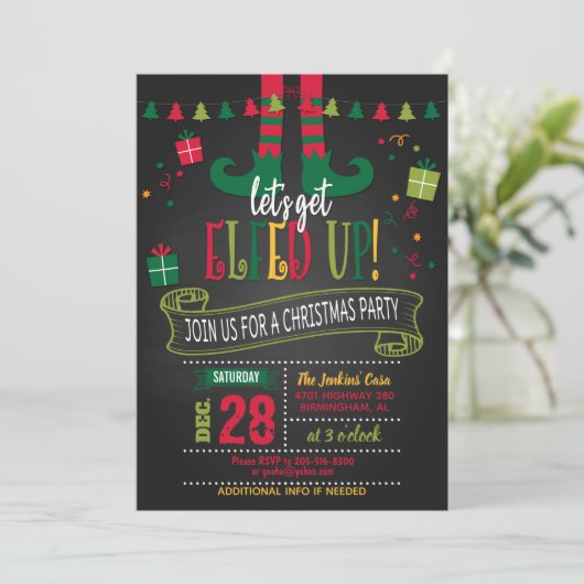 Let's Get Elfed Up Christmas Party Invitation - BK Kaart (Staand voorkant)