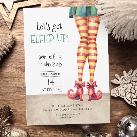 Let's Get ELFED UP! Fun Curly Shoes Holiday Party Kaart