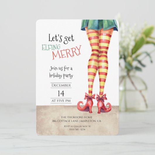 Let's Get ELFING Merry Fun Holidays Party Kaart (Staand voorkant)