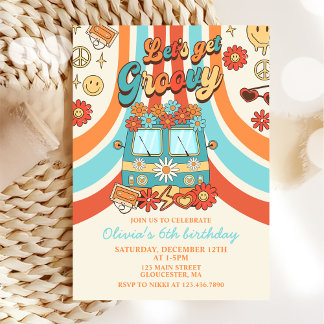 Let's Get Groovy Retro Rainbow 6th Birthday Kaart