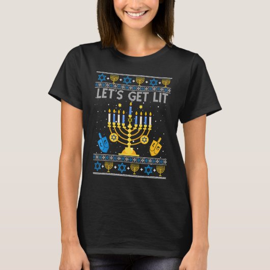 Let's Get Lit Chanukah Hanukkah  Christmas Ugly Sw T-shirt (Voorkant)