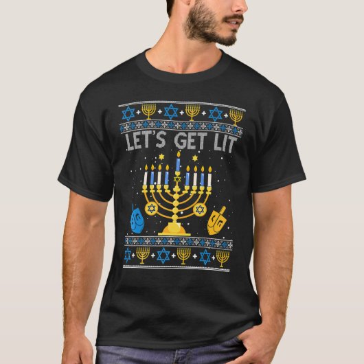 Let's Get Lit Chanukah Hanukkah  Christmas Ugly Sw T-shirt (Voorkant)