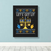 Let's Get Lit Chanukah Hanukkah Funny Christmas Ug Canvas Afdruk (Insitu (Houten vloer))