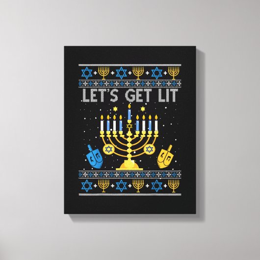 Let's Get Lit Chanukah Hanukkah Funny Christmas Ug Canvas Afdruk (Voorkant)