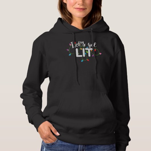 Let's Get Lit  Christmas Drinking Lights Santa Mat Hoodie (Voorkant)