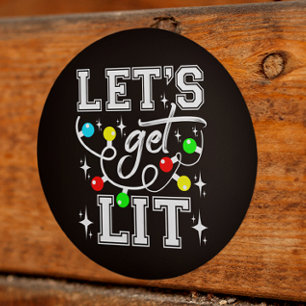 Let's Get Lit Christmas Party Funny - Kerstlicht Ronde Sticker