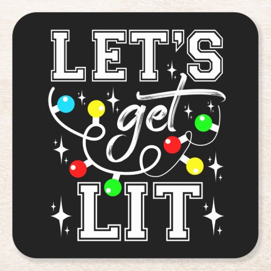 Let's Get Lit Christmas Party Funny - Kerstlicht Vierkante Kartonnen Onderzetter (Voorkant)