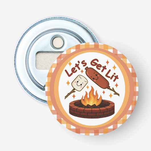 Let's Get Lit Firepit - Schattigee Marshmallow & H Button Flesopener (Voorkant)