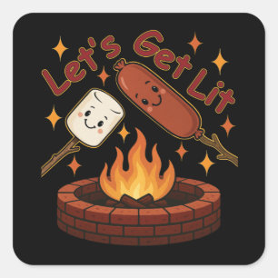 Let's Get Lit Firepit - Schattigee Marshmallow & H Vierkante Sticker