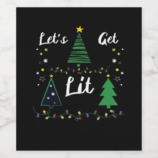 Let's Get Lit Funny Christmas Drink Essential Wijn Etiket (Enkel label)