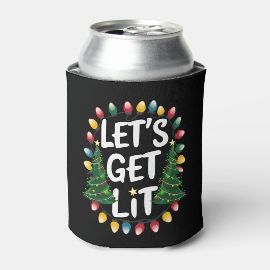 Let's Get Lit Funny Christmas Drinking Xmas Lights Blikjeskoeler (Blikje Voorkant)