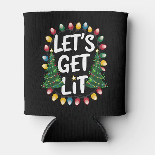 Let's Get Lit Funny Christmas Drinking Xmas Lights Blikjeskoeler (Voorkant)