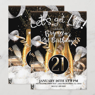 Let's Get Lit Gouden Champagne Flessen 21ste 21 Fe Kaart