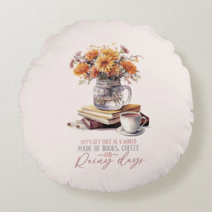 Let's Get Lost - Boeken, koffie en regen rustiek Rond Kussen