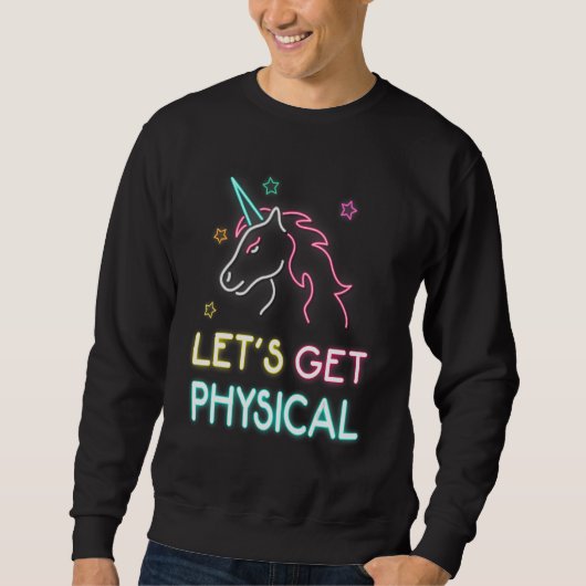 Let's Get Physical 80s Retro Workout Unicorn Trui (Voorkant)