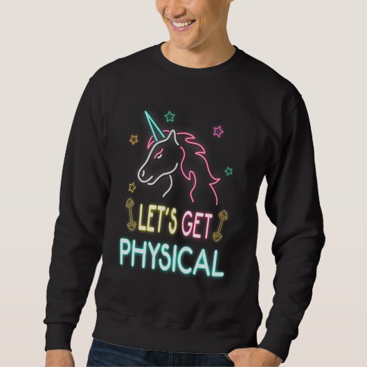 Let's Get Physical Workout Unicorn 80s Retro Trui (Voorkant)