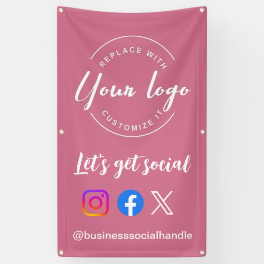 Let's Get Social Media website Custom roze Spandoek (Verticaal)