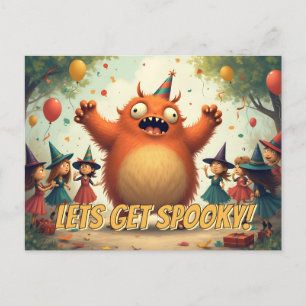 Let's Get Spooky - Schattige Monster Party Fun Feestdagenkaart