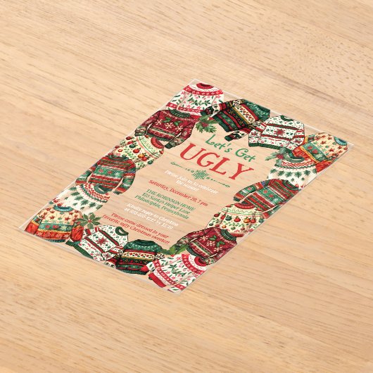 Let's Get Ugly Christmas Sweater Party Acryl Uitnodigingen (Laagn)