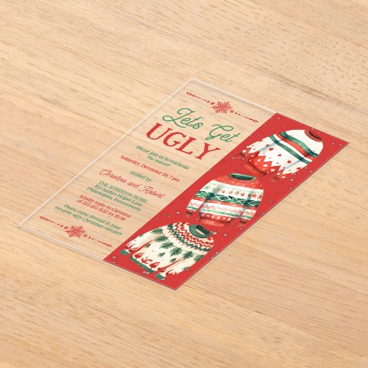 Let's Get Ugly Christmas Sweater Party Acryl Uitnodigingen (Laagn)