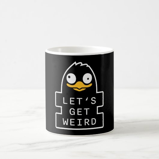 Lets Get Weird Penguin Funny Quirky Humor Quote Koffiemok (Center)