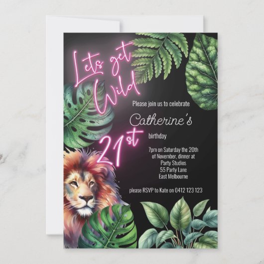 Lets Get Wild Neon Roze 21e Leeuw Verjaardag Kaart (Voorkant)