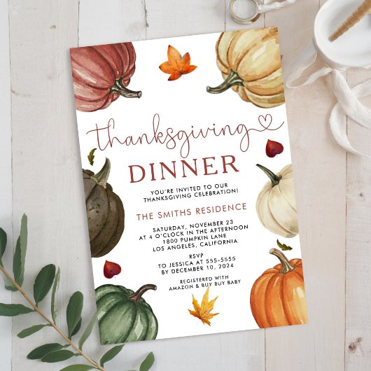 Let's Give Thanks Invite dinner Pumpkin Kaart