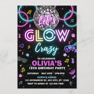 Let's Glow Crazy discofeest uitnodiging - discobal