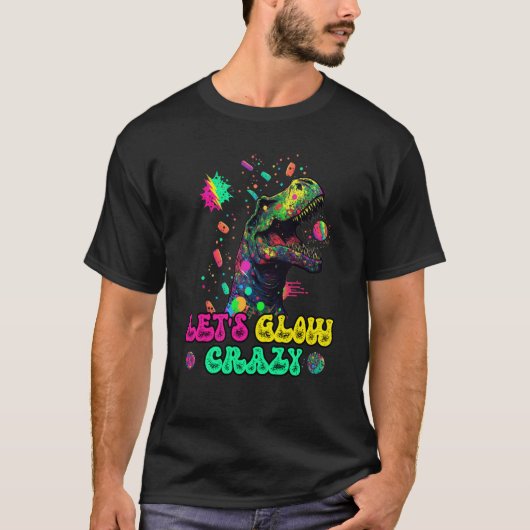 Let's Glow Crazy Rex Dinosaur Groovy Costume Glow T-shirt (Voorkant)