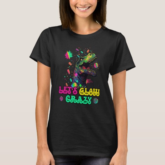 Let's Glow Crazy Rex Dinosaur Groovy Costume Glow T-shirt (Voorkant)