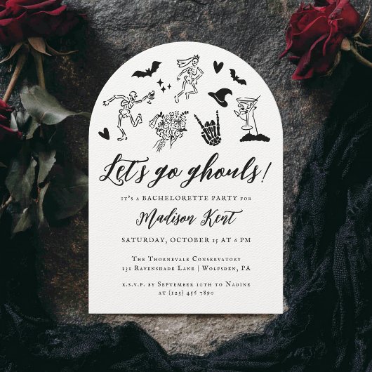 Let's Go Ghouls Spooky Whimsical Bachelorette Kaart