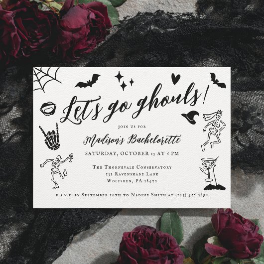 Let's Go Ghouls Spooky Whimsical Bachelorette Kaart
