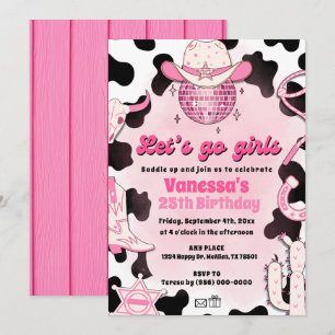 Let's Go Girls Cowgirl Rodeo Disco Uitnodiging