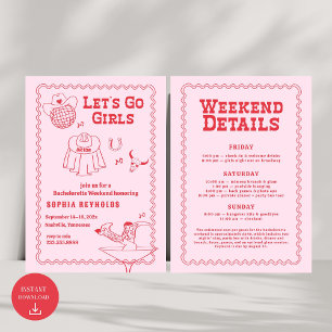 Let's Go Girls Cowgirl Roze en Rode Bachelorette Kaart