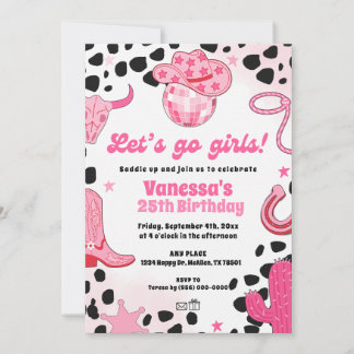 Let's go Girls Disco Cowgirl Space Rodeo Birthday Kaart