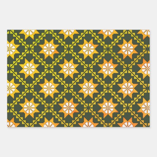 Lets -groene folkkunst Auseklis-patroon Inpakpapier Vel (Voorkant)