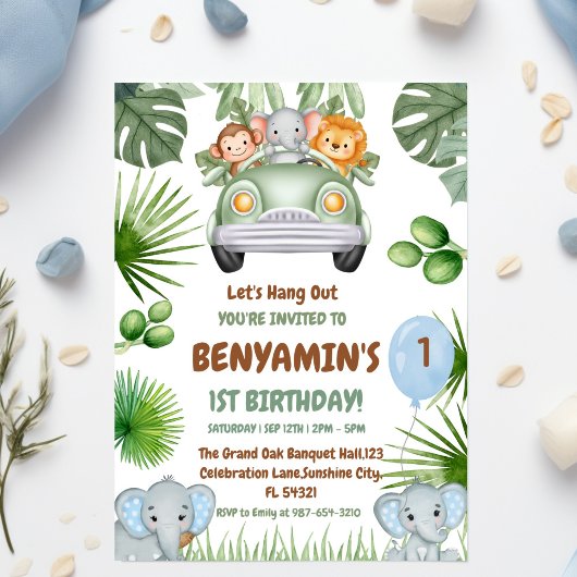 Let's Hang OuT Baby Elephant First birthday Kaart