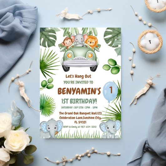 Let's Hang OuT Baby Elephant First birthday Kaart