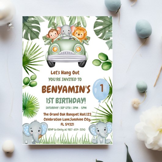 Let's Hang OuT Baby Elephant First birthday Kaart