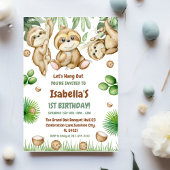  Let's Hang OuT sloth greenery  First birthday Kaart