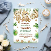  Let's Hang OuT sloth greenery  First birthday Kaart