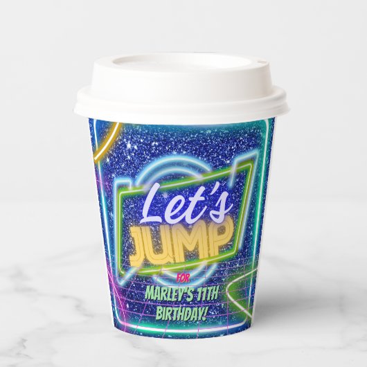 Let's Jump Party Bounce Neon Trampoline Park  Papieren Bekers (Voorkant)