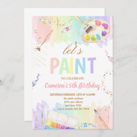 Let's Paint Art Painting Birthday Party Kaart (Voorkant / Achterkant)